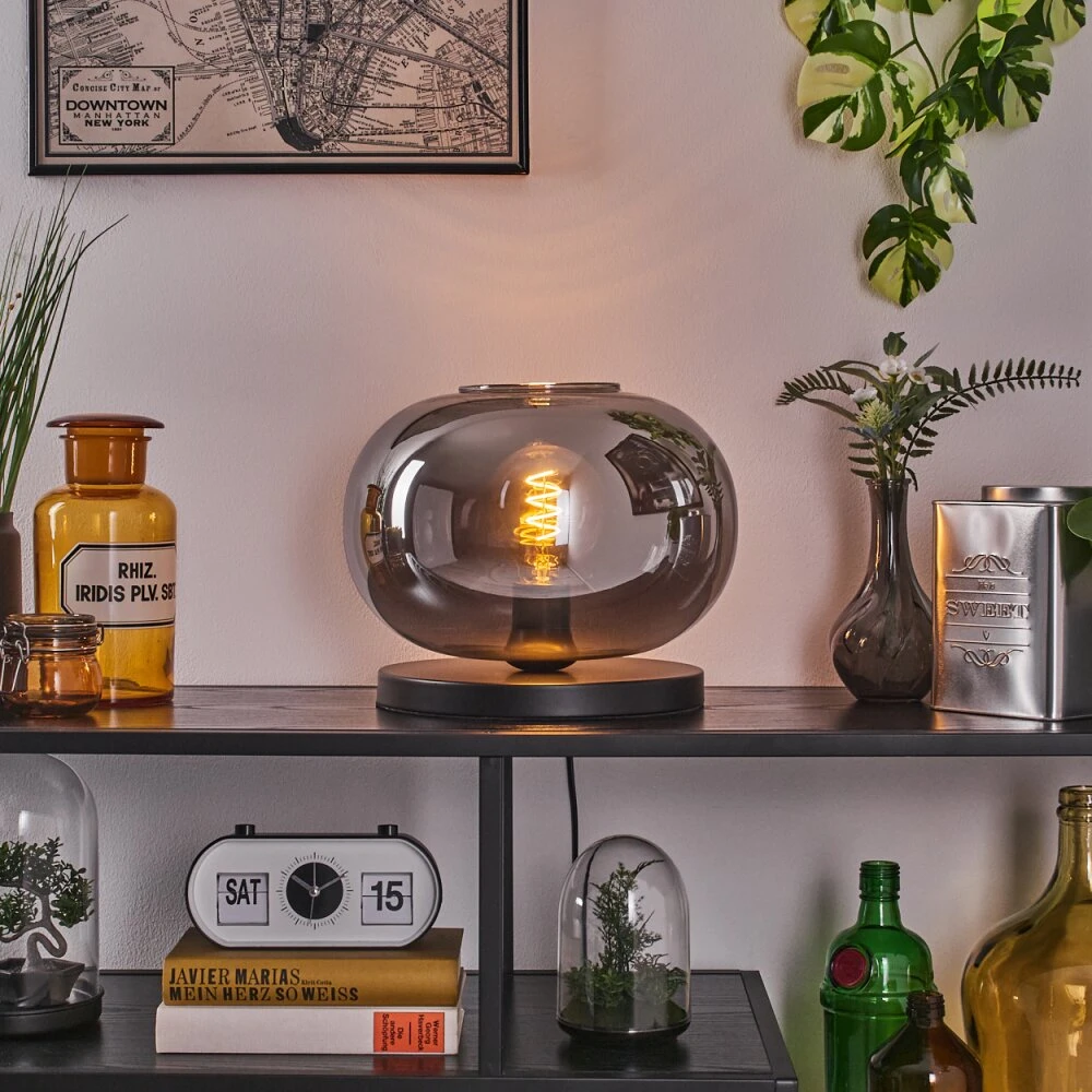 Apedo Tischleuchte Glas 30cm Schwarz, 1-flammig 13 Apedo Tischleuchte Glas 30cm Schwarz, 1-flammig – Bild 11