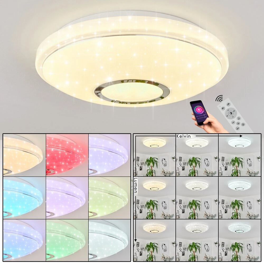 Auxerre Deckenleuchte LED Weiß, 2-flammig, Fernbedienung, Farbwechsler 3 Auxerre Deckenleuchte LED Weiß, 2-flammig, Fernbedienung, Farbwechsler