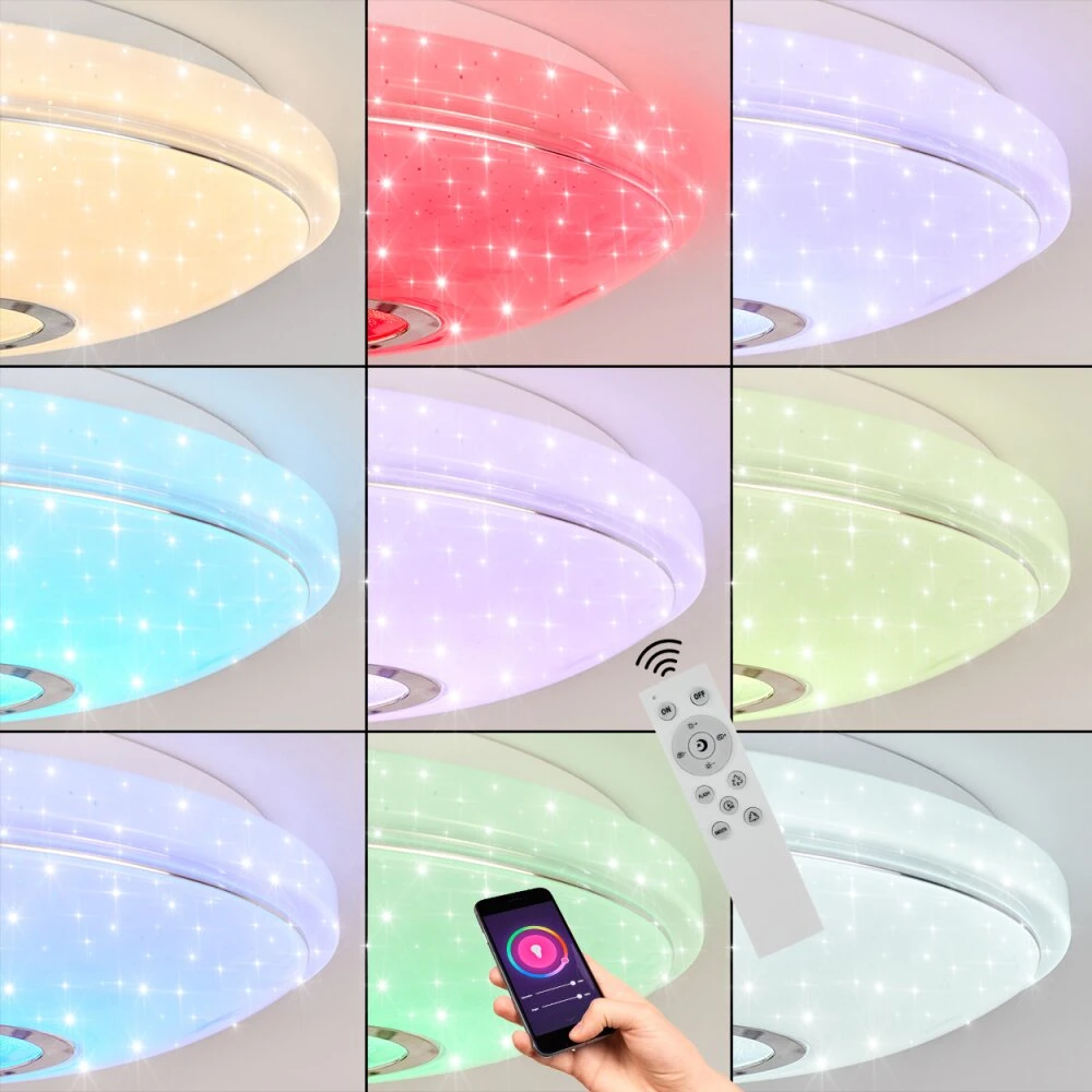 Auxerre Deckenleuchte LED Weiß, 2-flammig, Fernbedienung, Farbwechsler 4 Auxerre Deckenleuchte LED Weiß, 2-flammig, Fernbedienung, Farbwechsler – Bild 2