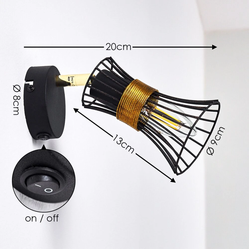 Ayen Wandleuchte Schwarz-Gold, 1-flammig 4 Ayen Wandleuchte Schwarz-Gold, 1-flammig – Bild 2