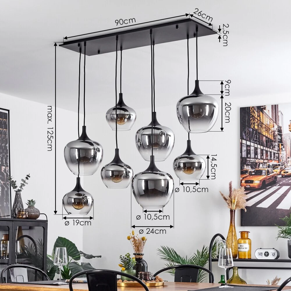 Azurara Hängeleuchte Schwarz, 8-flammig 6 Azurara Hängeleuchte Schwarz, 8-flammig – Bild 4