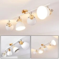 Banjul Deckenleuchte Holz Hell, Weiß, 4-flammig