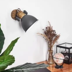 Banjul Wandleuchte Grau, Holz Dunkel, 1-flammig -Lampe Verkäufe banjul wandleuchte h3371695 do1 1