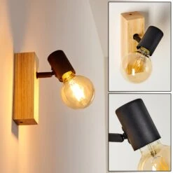 Barbengo Wandleuchte Holz Hell, Schwarz, 1-flammig