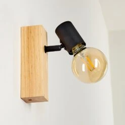 Barbengo Wandleuchte Holz Hell, Schwarz, 1-flammig -Lampe Verkäufe barbengo wandleuchte h3362136 10
