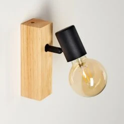 Barbengo Wandleuchte Holz Hell, Schwarz, 1-flammig -Lampe Verkäufe barbengo wandleuchte h3362136 12