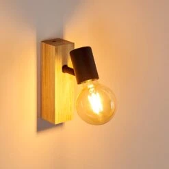 Barbengo Wandleuchte Holz Hell, Schwarz, 1-flammig -Lampe Verkäufe barbengo wandleuchte h3362136 13