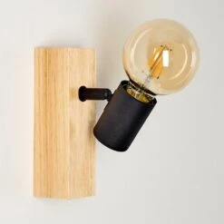 Barbengo Wandleuchte Holz Hell, Schwarz, 1-flammig -Lampe Verkäufe barbengo wandleuchte h3362136 18
