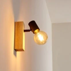 Barbengo Wandleuchte Holz Hell, Schwarz, 1-flammig -Lampe Verkäufe barbengo wandleuchte h3362136 2