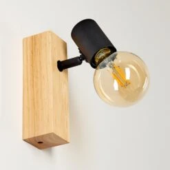 Barbengo Wandleuchte Holz Hell, Schwarz, 1-flammig -Lampe Verkäufe barbengo wandleuchte h3362136 3