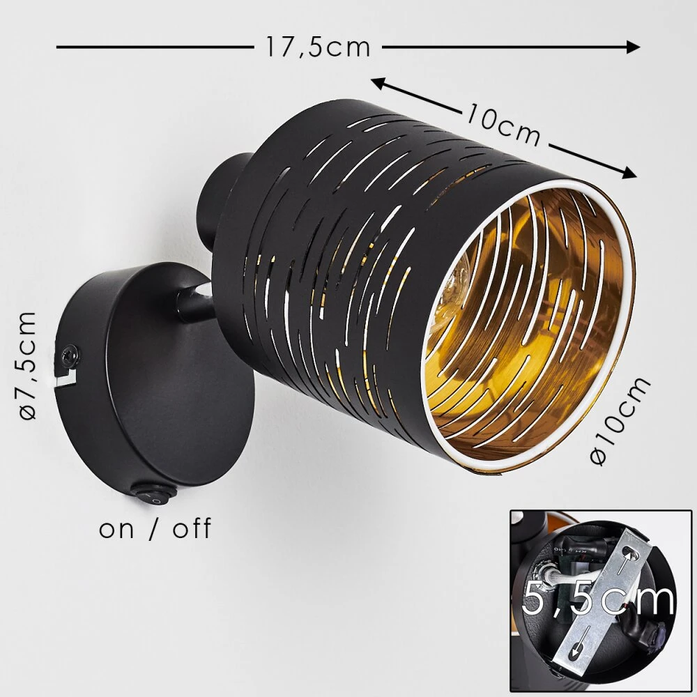 Bathinda Wandleuchte Schwarz, 1-flammig 4 Bathinda Wandleuchte Schwarz, 1-flammig – Bild 2