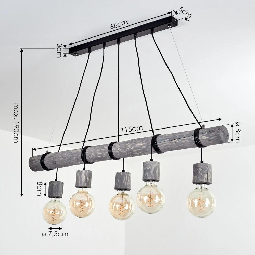 Canedo Pendelleuchte Grau, Schwarz, 5-flammig 6 Canedo Pendelleuchte Grau, Schwarz, 5-flammig – Bild 4
