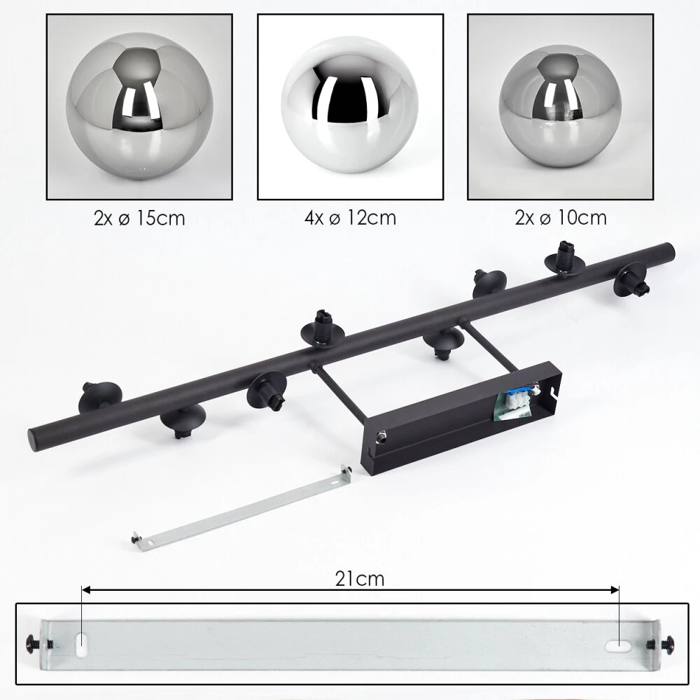 Chehalis Deckenleuchte Glas 10 Cm, 12 Cm, 15 Cm Chrom, Rauchfarben, 8-flammig 7 Chehalis Deckenleuchte Glas 10 Cm, 12 Cm, 15 Cm Chrom, Rauchfarben, 8-flammig – Bild 5