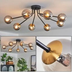 Chehalis Deckenleuchte Glas 10 Cm Gold, Schwarz, 8-flammig