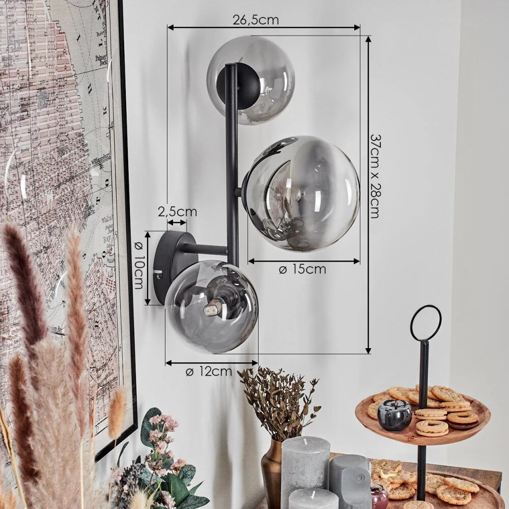 Chehalis Wandleuchte Glas 12 Cm, 15 Cm Chrom, Klar, Rauchfarben, 3-flammig 6 Chehalis Wandleuchte Glas 12 Cm, 15 Cm Chrom, Klar, Rauchfarben, 3-flammig – Bild 4