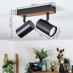 Gesteira Deckenleuchte Holzoptik, Schwarz, 2-flammig -Lampe Verkäufe gesteira deckenleuchte h3814925 3