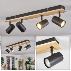 Gesteira Deckenleuchte Naturfarben, Schwarz, 4-flammig