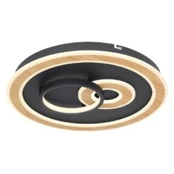 Globo CHESSY Deckenleuchte LED Holzoptik, Schwarz, Weiß, 1-flammig, Fernbedienung