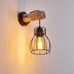 Gondo Wandleuchte Holz Hell, Schwarz, 1-flammig -Lampe Verkäufe gondo wandleuchte h3331118 10