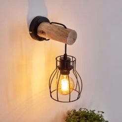 Gondo Wandleuchte Holz Hell, Schwarz, 1-flammig -Lampe Verkäufe gondo wandleuchte h3331118 13