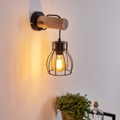 Gondo Wandleuchte Holz Hell, Schwarz, 1-flammig -Lampe Verkäufe gondo wandleuchte h3331118 14