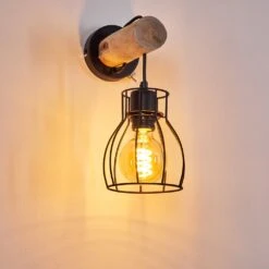 Gondo Wandleuchte Holz Hell, Schwarz, 1-flammig -Lampe Verkäufe gondo wandleuchte h3331118 15