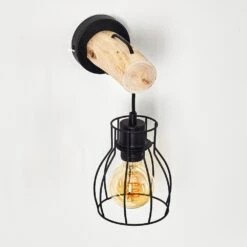 Gondo Wandleuchte Holz Hell, Schwarz, 1-flammig -Lampe Verkäufe gondo wandleuchte h3331118 3
