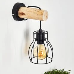 Gondo Wandleuchte Holz Hell, Schwarz, 1-flammig -Lampe Verkäufe gondo wandleuchte h3331118 6