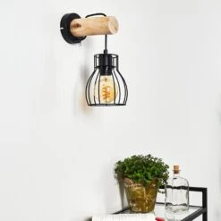 Gondo Wandleuchte Holz Hell, Schwarz, 1-flammig -Lampe Verkäufe gondo wandleuchte h3331118 8