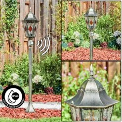 Hongkong Wegeleuchte Braun, Gold, 1-flammig, Bewegungsmelder