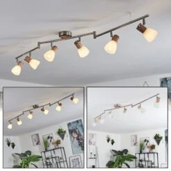 Icalma Deckenleuchte Holz Hell, Nickel-Matt, 6-flammig