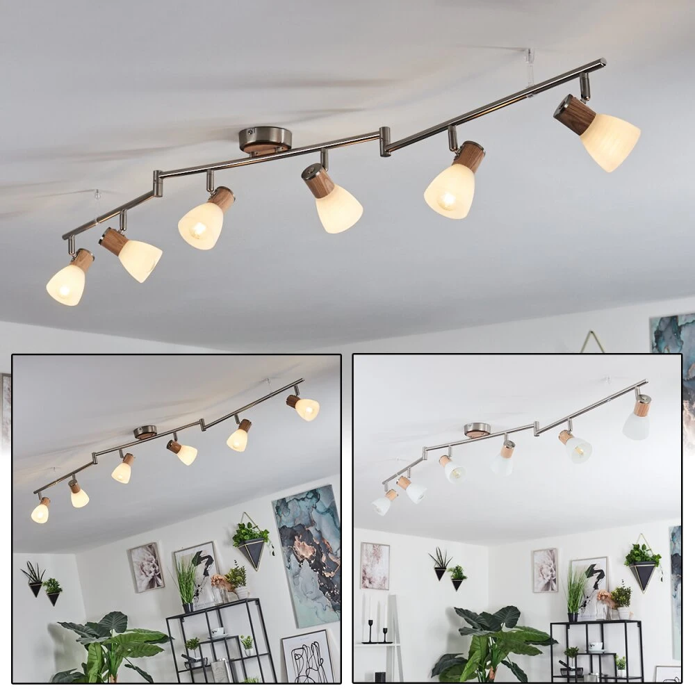 Icalma Deckenleuchte Holz Hell, Nickel-Matt, 6-flammig 3 Icalma Deckenleuchte Holz Hell, Nickel-Matt, 6-flammig