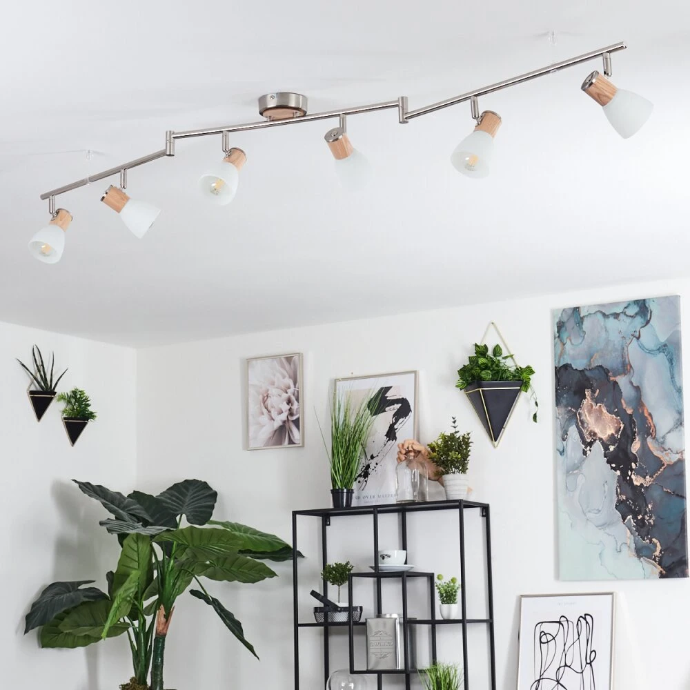 Icalma Deckenleuchte Holz Hell, Nickel-Matt, 6-flammig 4 Icalma Deckenleuchte Holz Hell, Nickel-Matt, 6-flammig – Bild 2