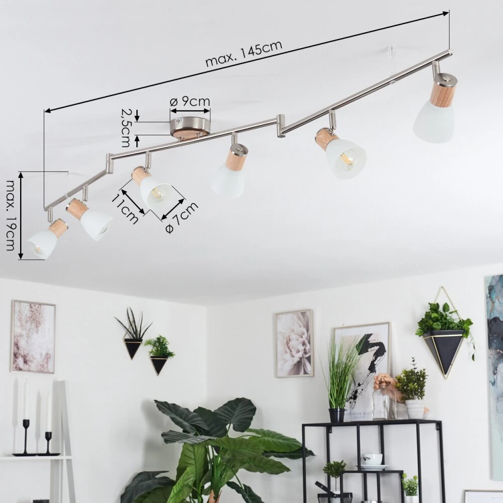 Icalma Deckenleuchte Holz Hell, Nickel-Matt, 6-flammig 6 Icalma Deckenleuchte Holz Hell, Nickel-Matt, 6-flammig – Bild 4