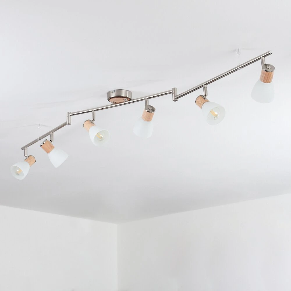 Icalma Deckenleuchte Holz Hell, Nickel-Matt, 6-flammig 10 Icalma Deckenleuchte Holz Hell, Nickel-Matt, 6-flammig – Bild 8