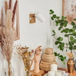 Javel Wandleuchte Chrom, Holzoptik, Naturfarben, 1-flammig -Lampe Verkäufe javel wandleuchte h3564028 1