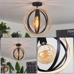 Kintore Deckenleuchte Holz Hell, Schwarz, 1-flammig