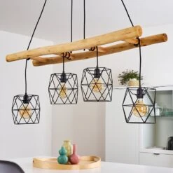 Kotor Pendelleuchte Holz Hell, Schwarz, 4-flammig -Lampe Verkäufe kotor pendelleuchte h3367568 16