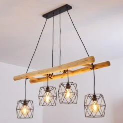 Kotor Pendelleuchte Holz Hell, Schwarz, 4-flammig -Lampe Verkäufe kotor pendelleuchte h3367568 17