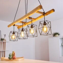 Kotor Pendelleuchte Holz Hell, Schwarz, 4-flammig -Lampe Verkäufe kotor pendelleuchte h3367568 7