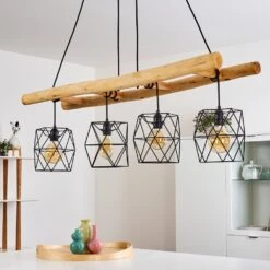 Kotor Pendelleuchte Holz Hell, Schwarz, 4-flammig -Lampe Verkäufe kotor pendelleuchte h3367568 8