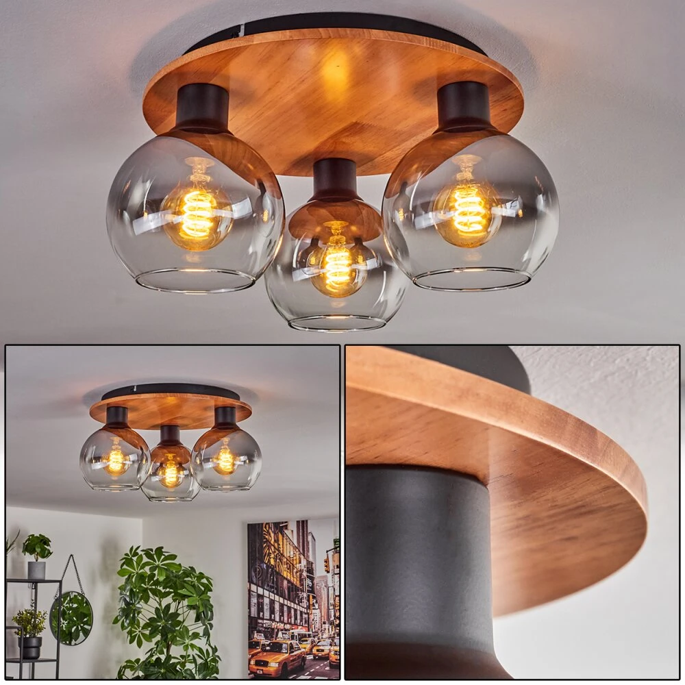 Koyoto Deckenleuchte Glas 15 Cm Naturfarben, Schwarz, 3-flammig 3 Koyoto Deckenleuchte Glas 15 Cm Naturfarben, Schwarz, 3-flammig