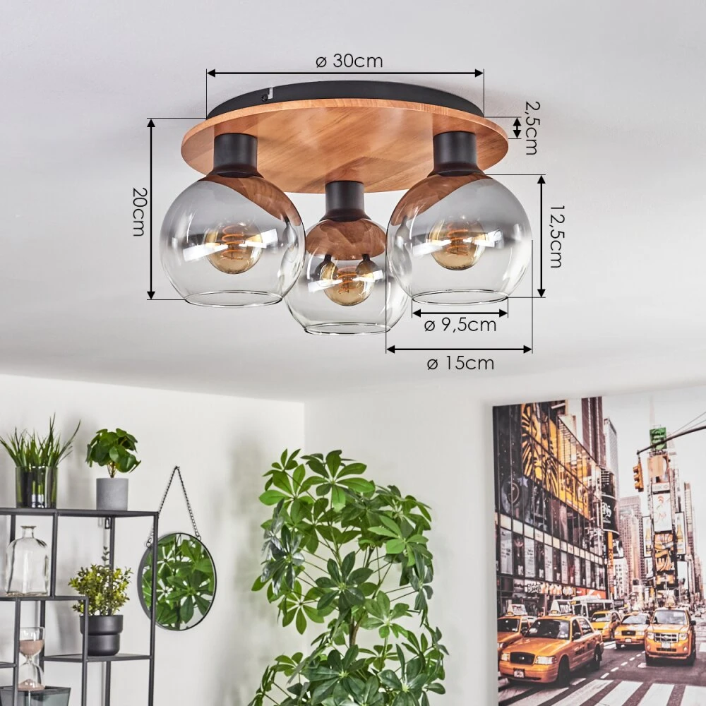 Koyoto Deckenleuchte Glas 15 Cm Naturfarben, Schwarz, 3-flammig 6 Koyoto Deckenleuchte Glas 15 Cm Naturfarben, Schwarz, 3-flammig – Bild 4