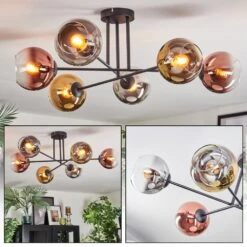 Koyoto Deckenleuchte Glas 15 Cm Chrom, Gold, Klar, Kupferfarben, Rauchfarben, 6-flammig