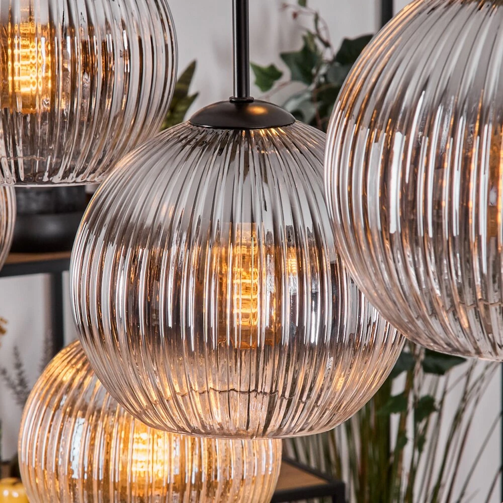 Koyoto Hängeleuchte Glas 20 Cm Naturfarben, Schwarz, 8-flammig 5 Koyoto Hängeleuchte Glas 20 Cm Naturfarben, Schwarz, 8-flammig – Bild 3