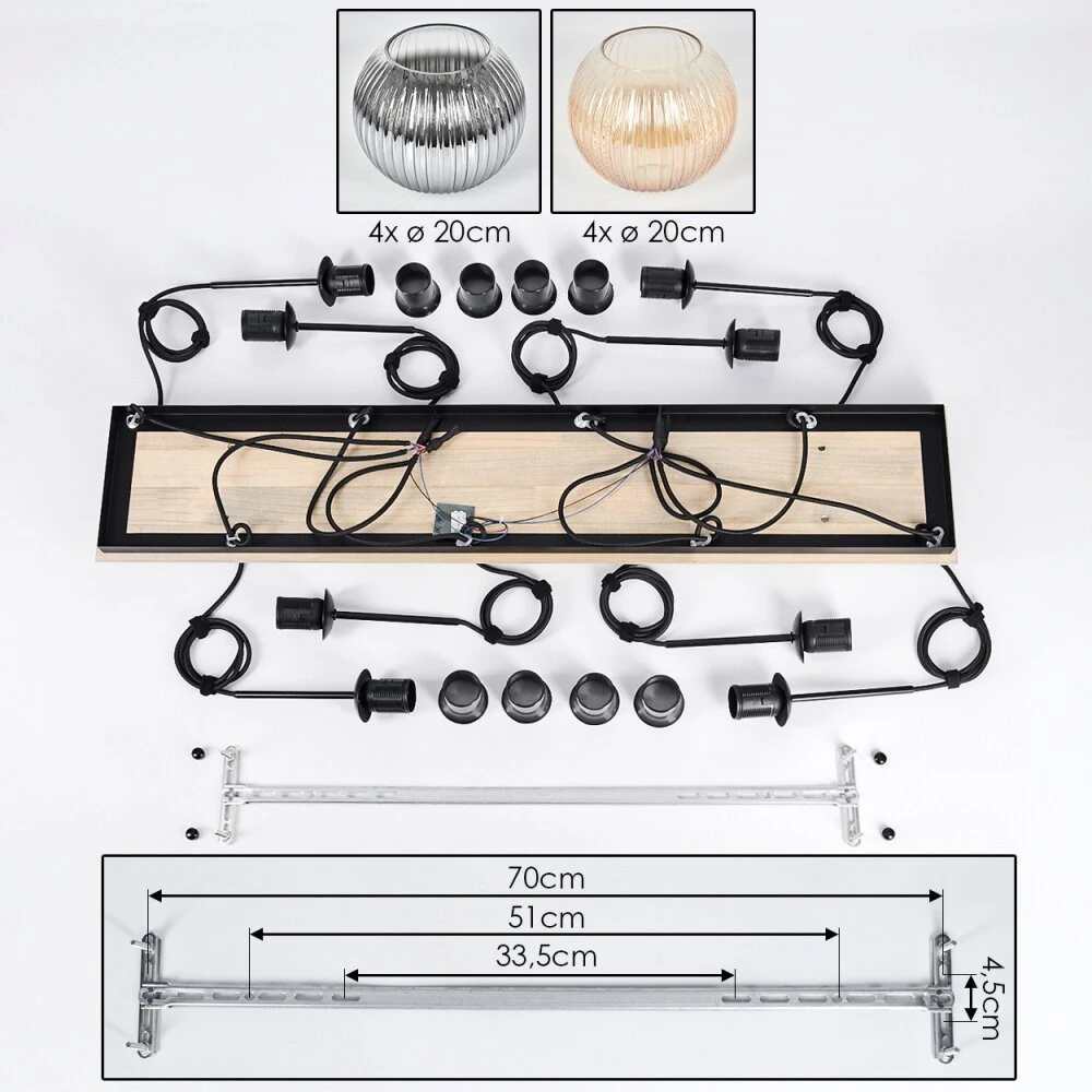 Koyoto Hängeleuchte Glas 20 Cm Naturfarben, Schwarz, 8-flammig 7 Koyoto Hängeleuchte Glas 20 Cm Naturfarben, Schwarz, 8-flammig – Bild 5