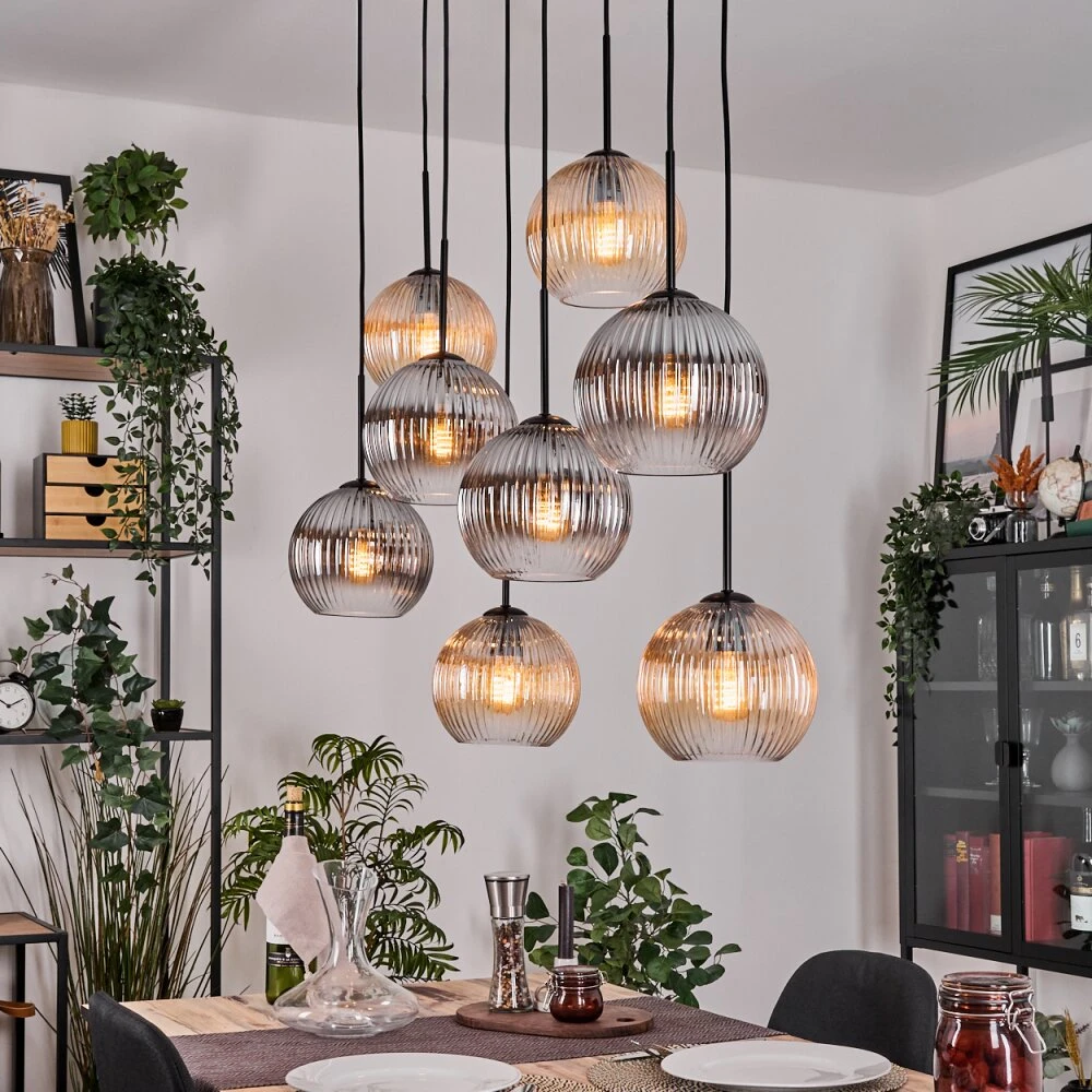 Koyoto Hängeleuchte Glas 20 Cm Naturfarben, Schwarz, 8-flammig 11 Koyoto Hängeleuchte Glas 20 Cm Naturfarben, Schwarz, 8-flammig – Bild 9