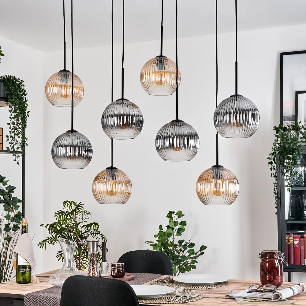 Koyoto Hängeleuchte Glas 20 Cm Naturfarben, Schwarz, 8-flammig 12 Koyoto Hängeleuchte Glas 20 Cm Naturfarben, Schwarz, 8-flammig – Bild 10