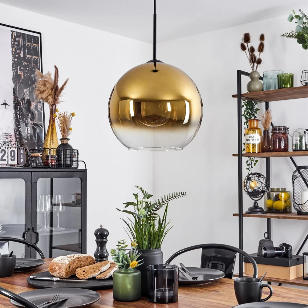 Koyoto Hängeleuchte Glas 30 Cm Gold, Klar, 1-flammig 4 Koyoto Hängeleuchte Glas 30 Cm Gold, Klar, 1-flammig – Bild 2