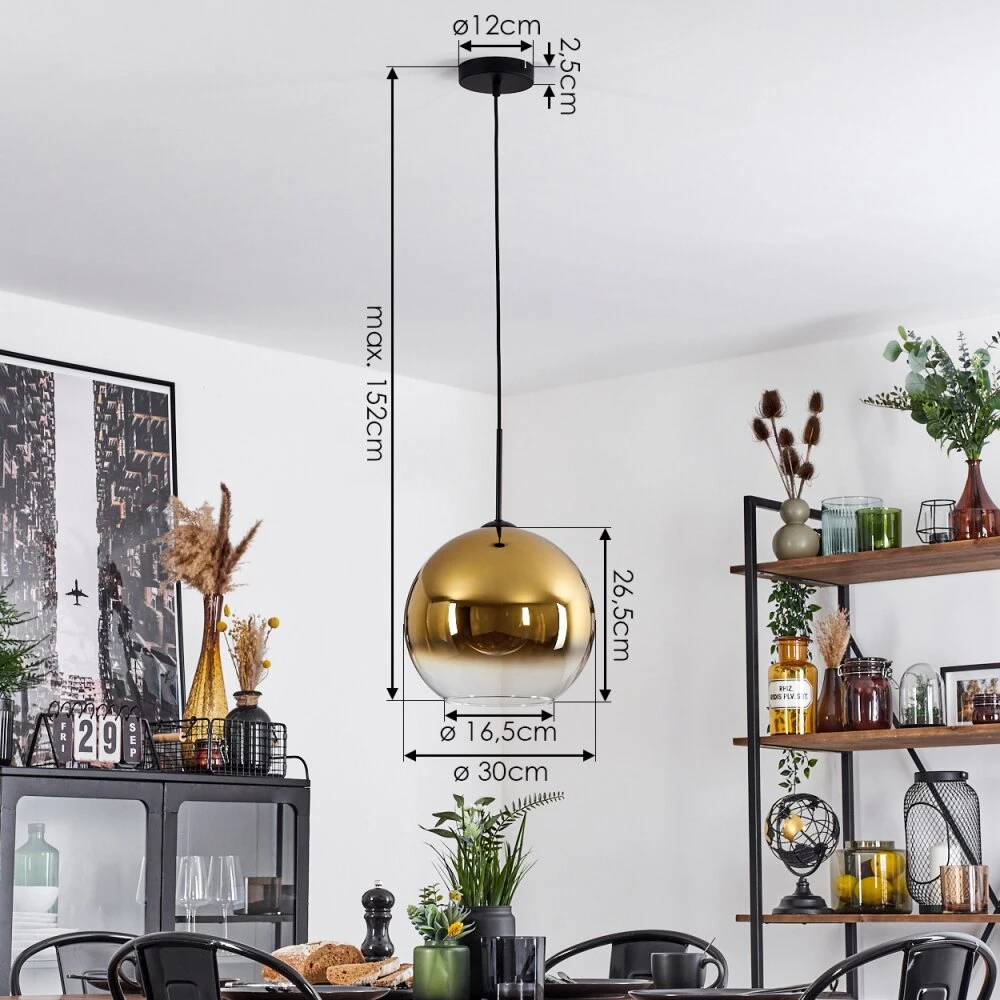 Koyoto Hängeleuchte Glas 30 Cm Gold, Klar, 1-flammig 6 Koyoto Hängeleuchte Glas 30 Cm Gold, Klar, 1-flammig – Bild 4